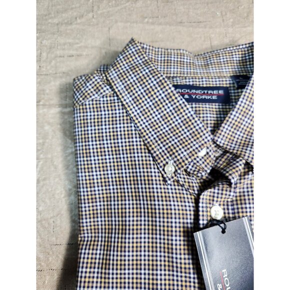 Mens Long Sleeve Button-Down Shirt Blue Yellow Check Roundtree & Yorke Size L - Picture 7 of 9